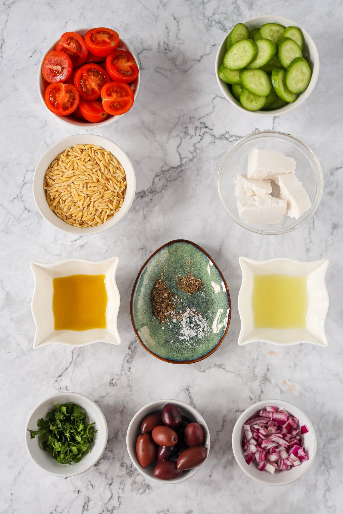 Greek Orzo Pasta Salad ingredients 