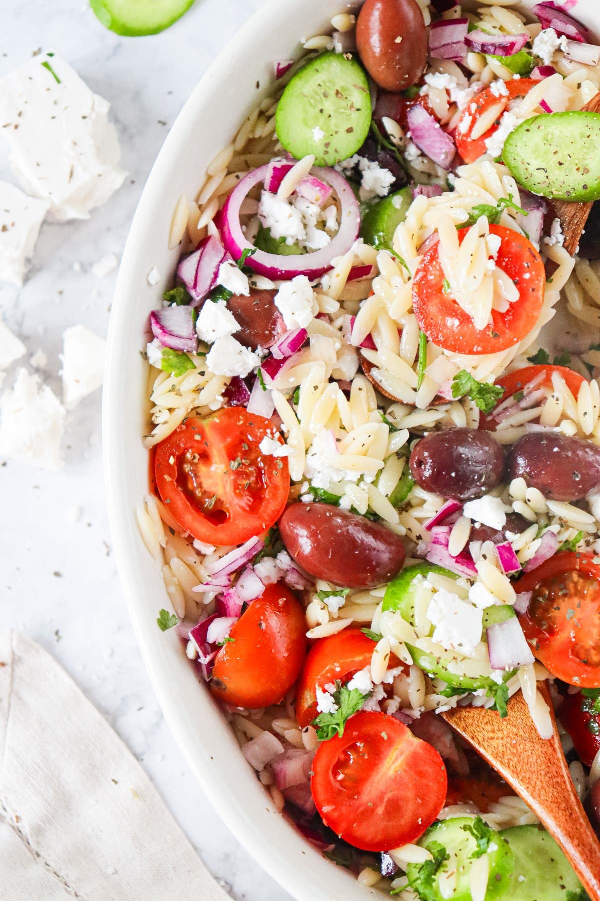 Greek Orzo Pasta Salad with feta cheese