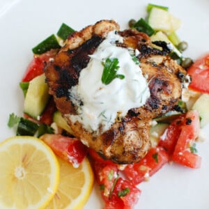 Greek Marinated Chicken with Tzatziki with yogurt on top