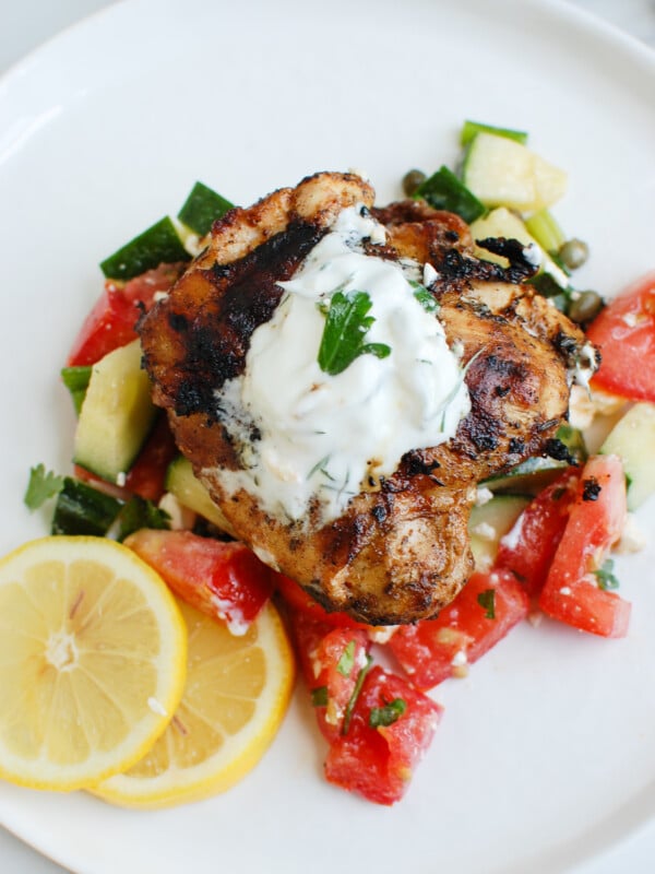 Greek Marinated Chicken with Tzatziki with yogurt on top