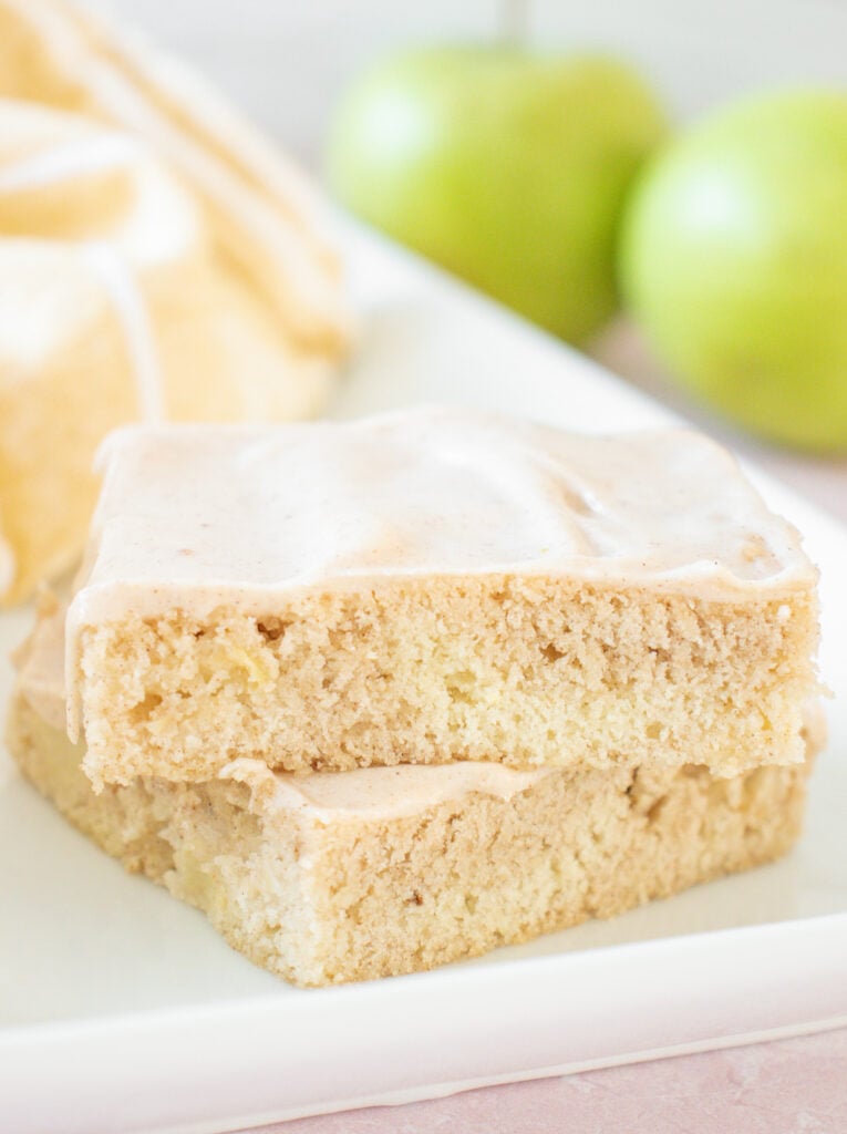 Apple Bars with Pumpkin Pie Spice Icing on plate 