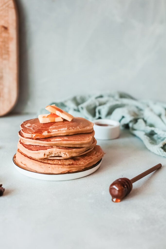 Apple Pancakes with blue napkin 