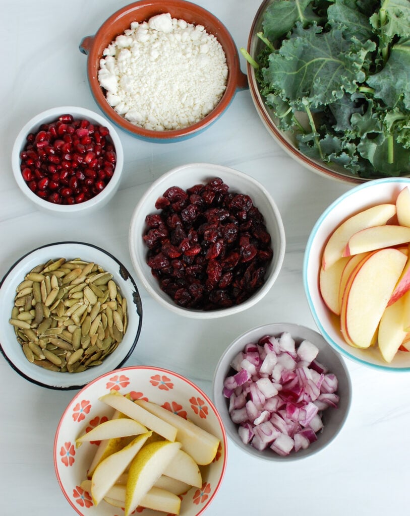 Easy Fall Salad ingredients on white board