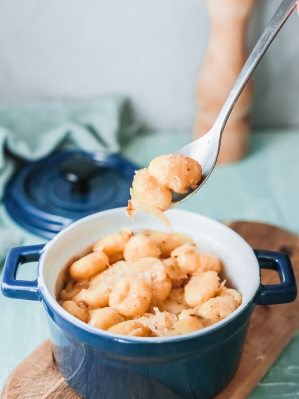 One Pot French Onion Gnocchiwith fork