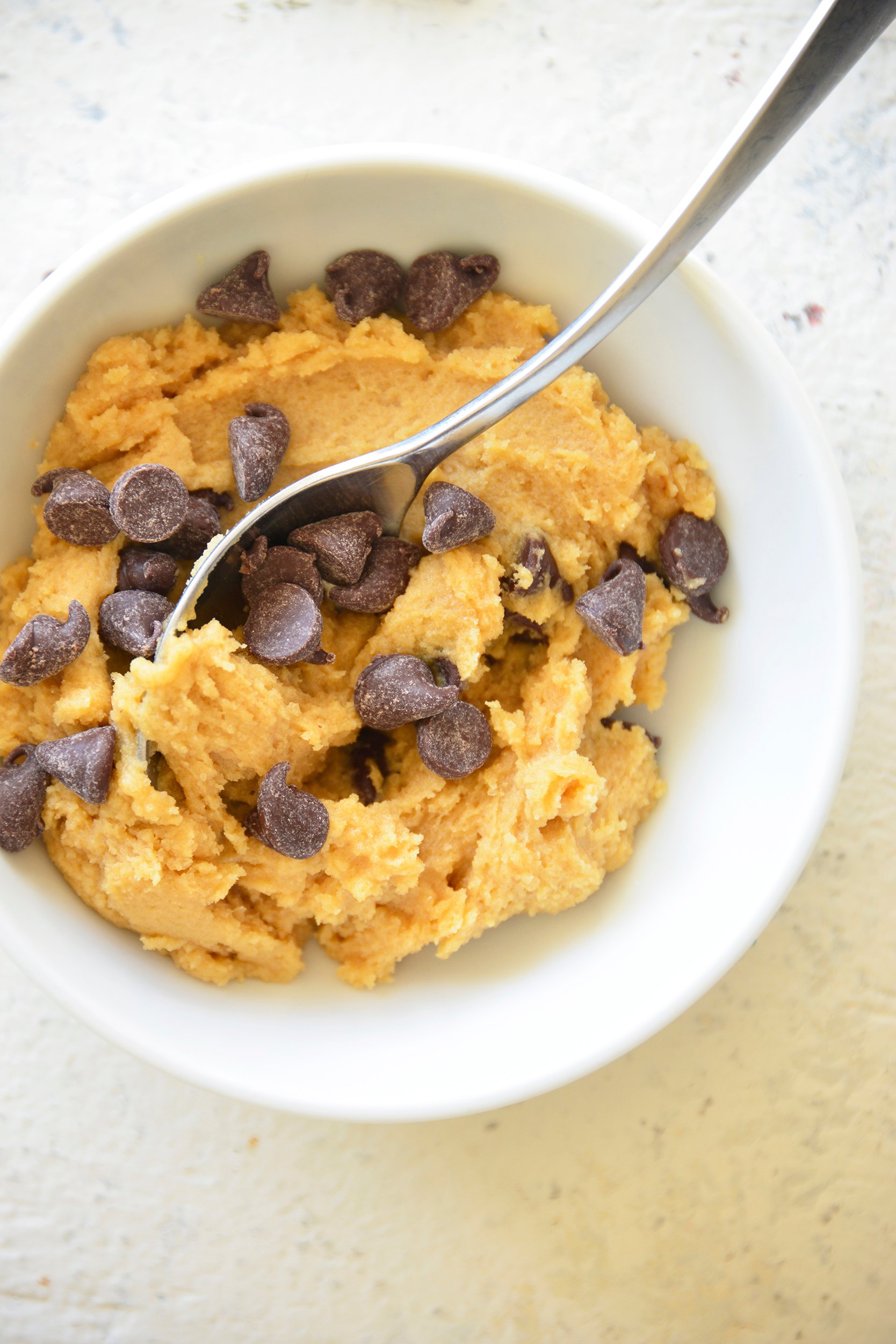 Edible Cookie Dough for One in a white bowl