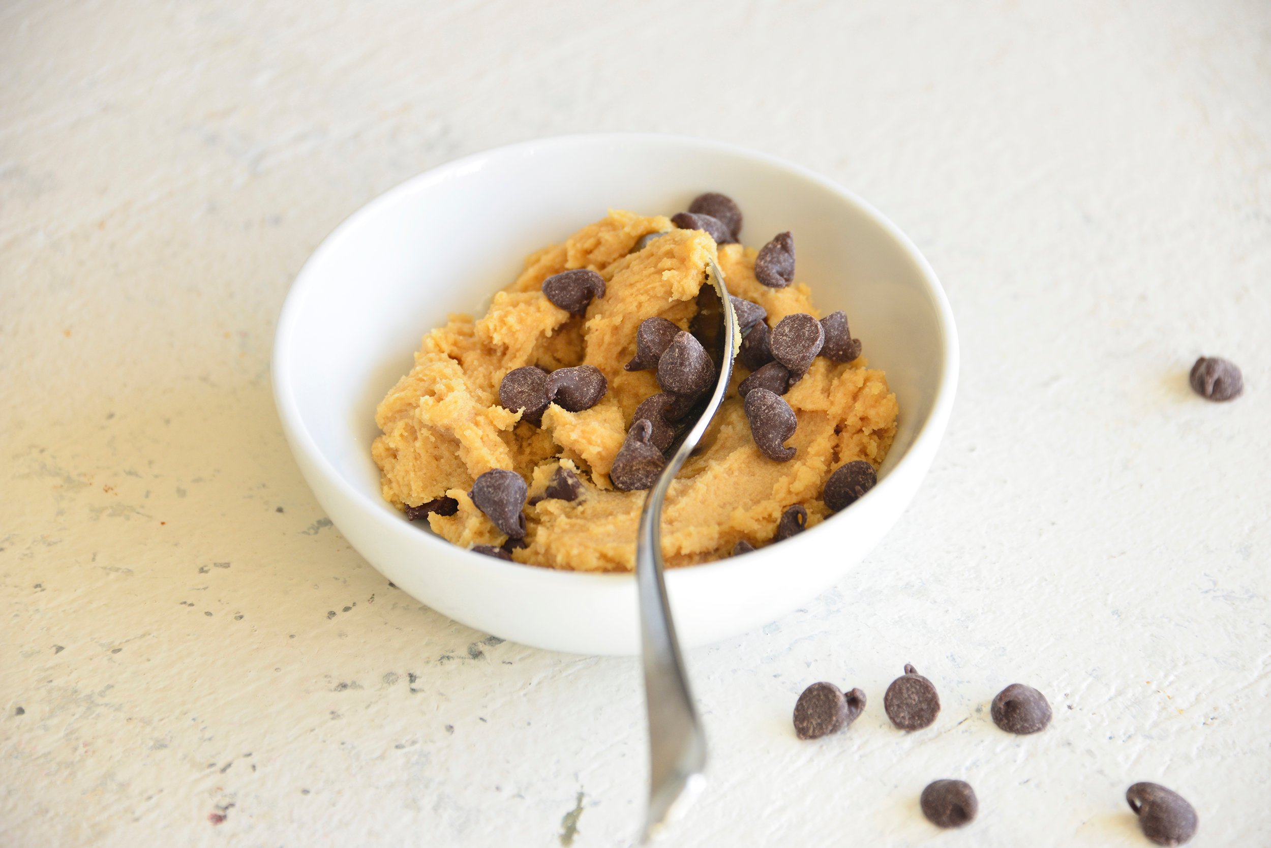 Edible Cookie Dough for One with spoon.