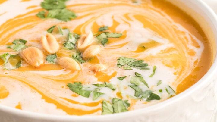 Instant Pot Butternut Squash Soup in white bowl