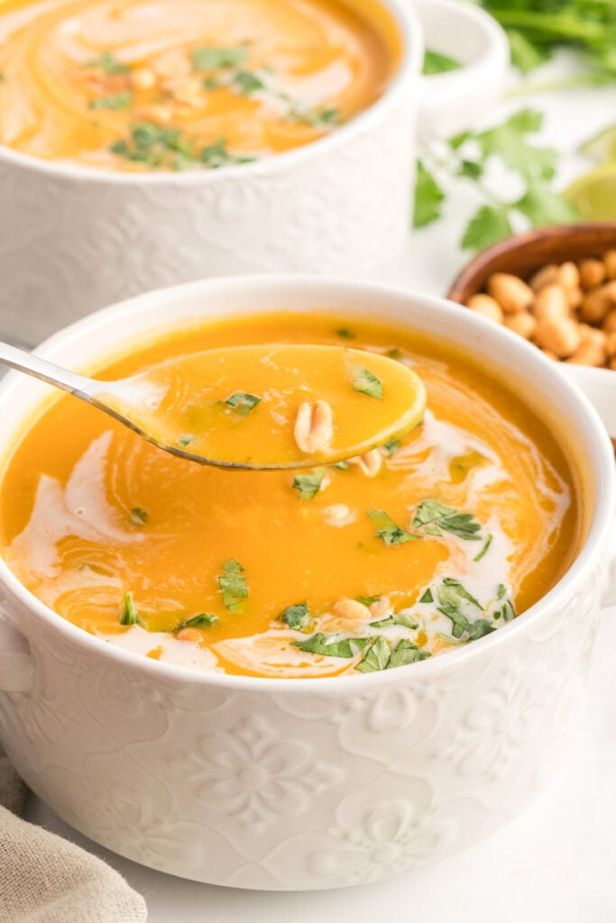 Instant Pot Butternut Squash Soup with spoon