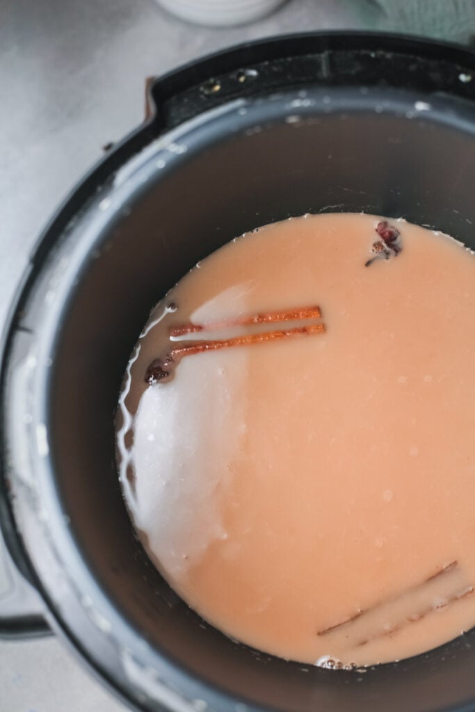 Instant Pot Chai Tea Latte in pressure cooker 
