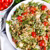 Tomato Feta Orzo Salad in bowl