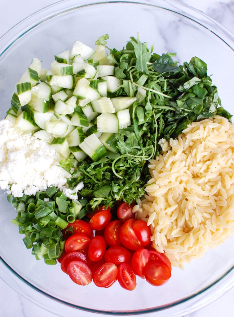 Tomato Feta Orzo Salad ingredients