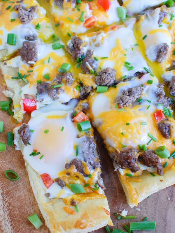 Turkey Sausage and Egg Puff Pastry Pizza cut