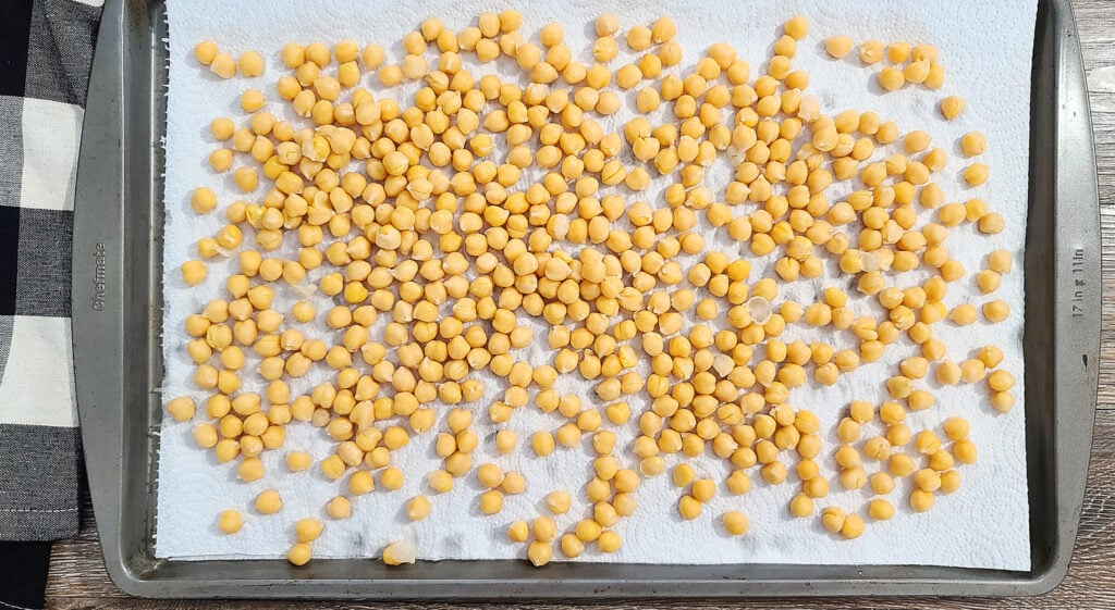 Air Fryer Chickpeas on baking sheet 