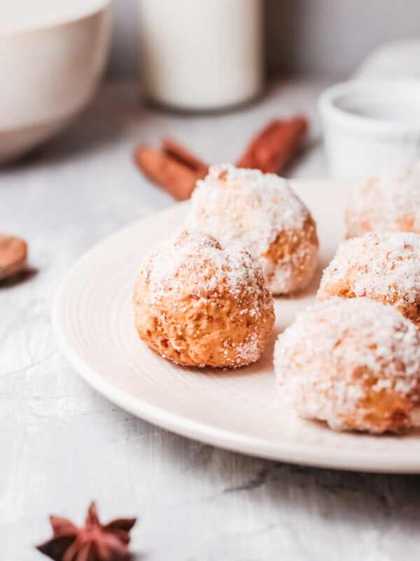 Air Fryer Donut Holes on a white plate