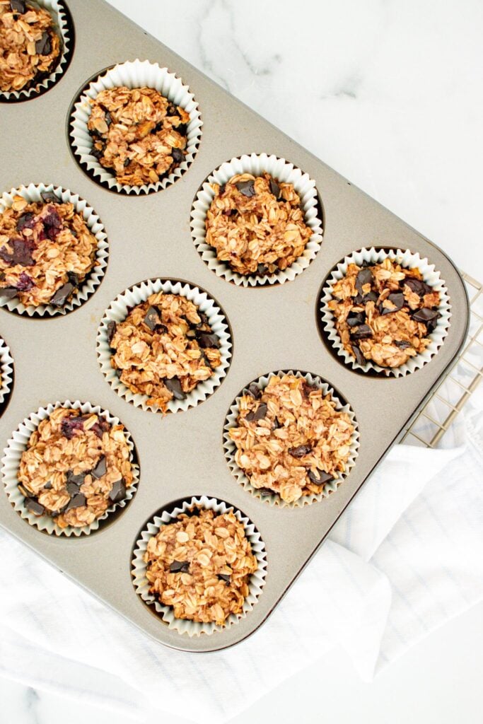 Banana Oatmeal Muffins in muffin tin