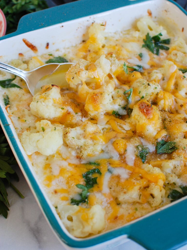 Cheesy Cauliflower with spoon 