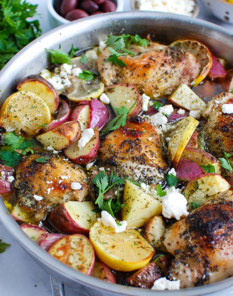 Greek Lemon Chicken in a skillet