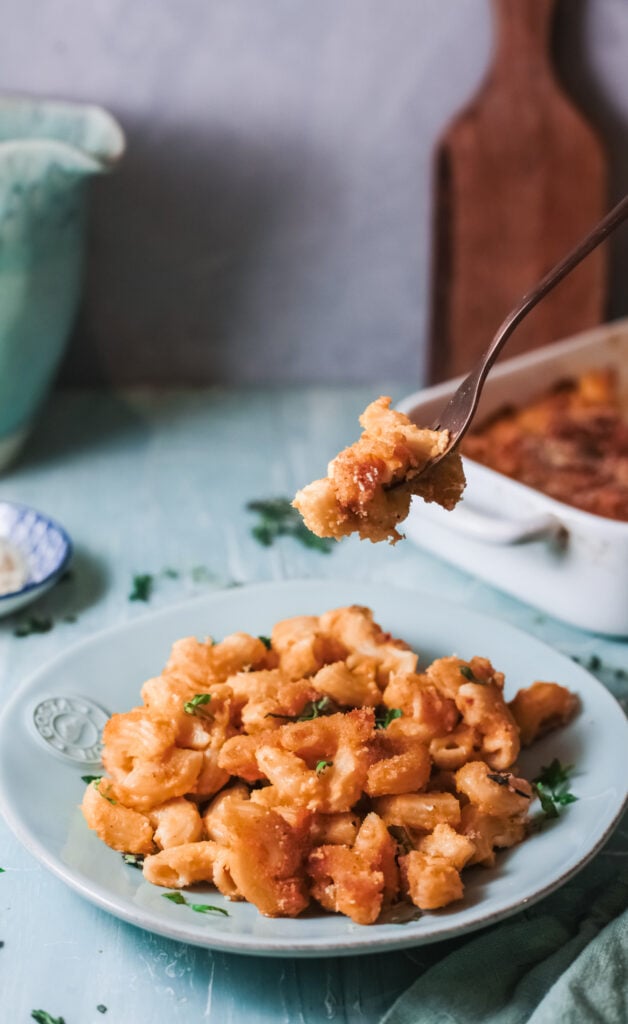 Pumpkin Mac and Cheese with fork