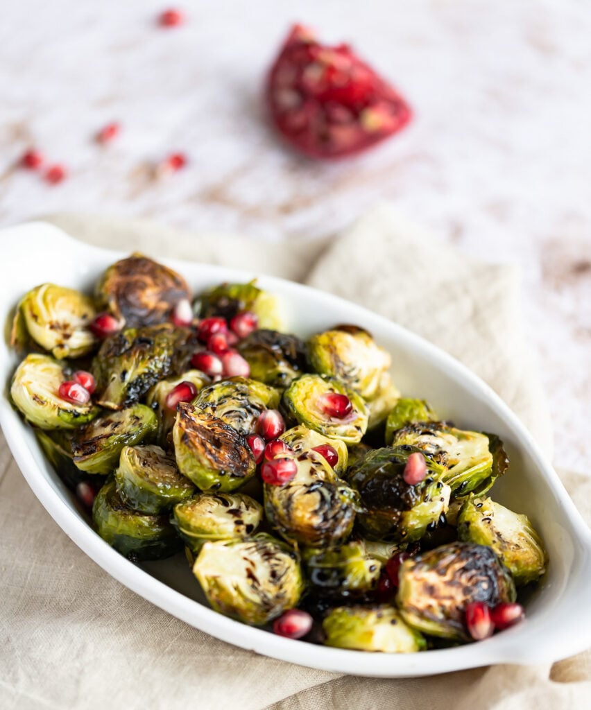 Roasted Balsamic Brussels Sprouts with pomegranate 
