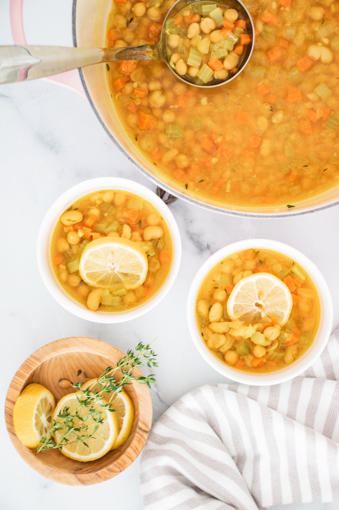 asy Vegetable Bean Soup Recipe in white bowls