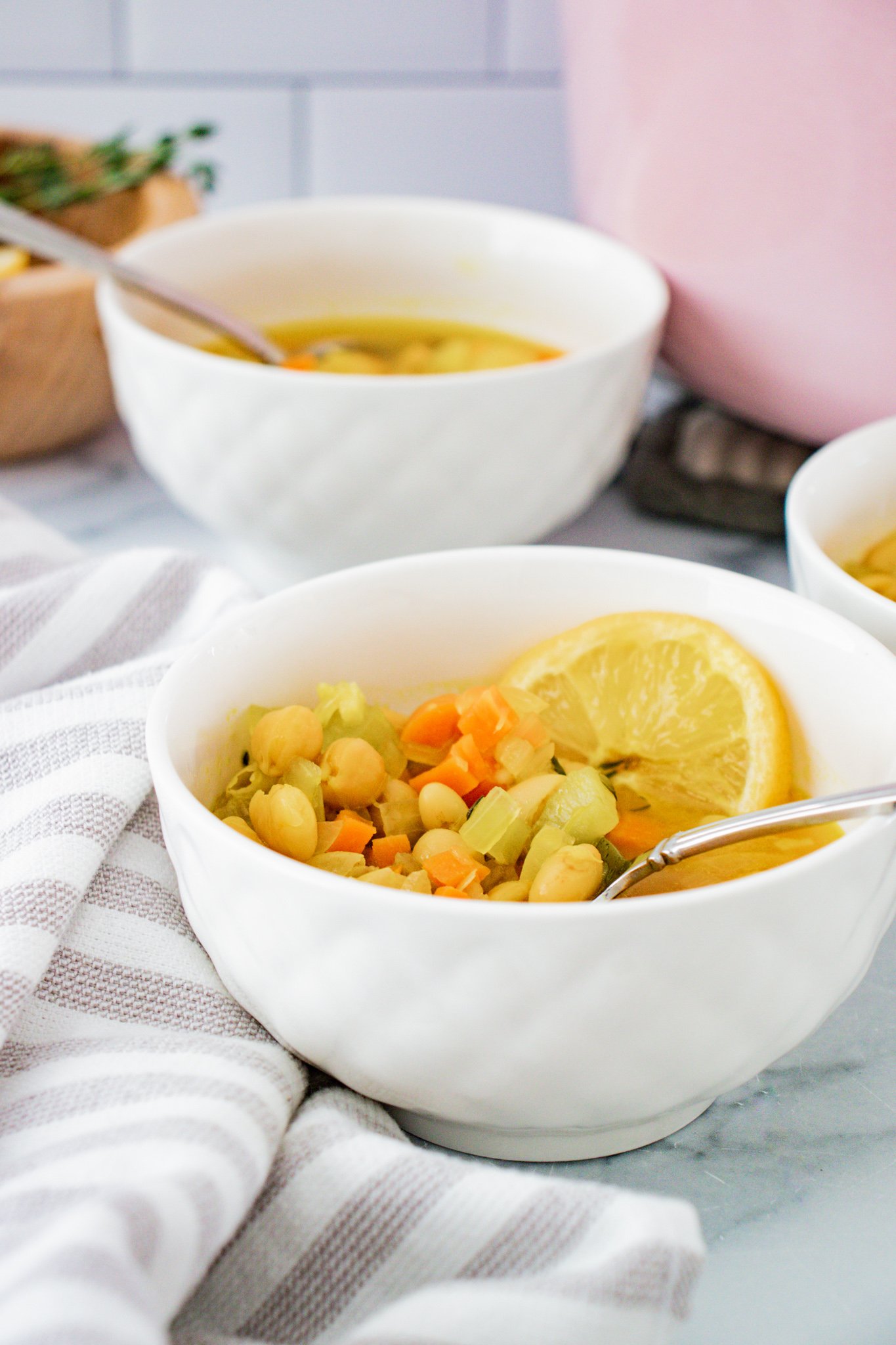 Easy Vegetable Bean Soup Recipe with spoons