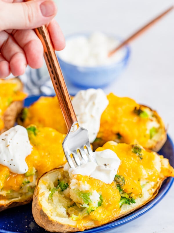 Air Fryer Twice Baked Potato with fork