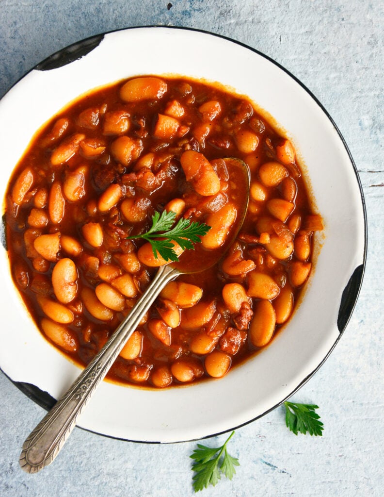 Easy Bacon Baked Beans in bowl