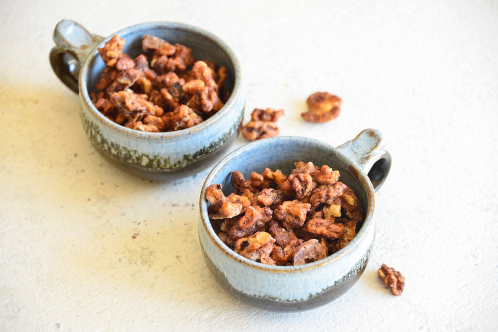 Easy Candied Walnuts in bowls 