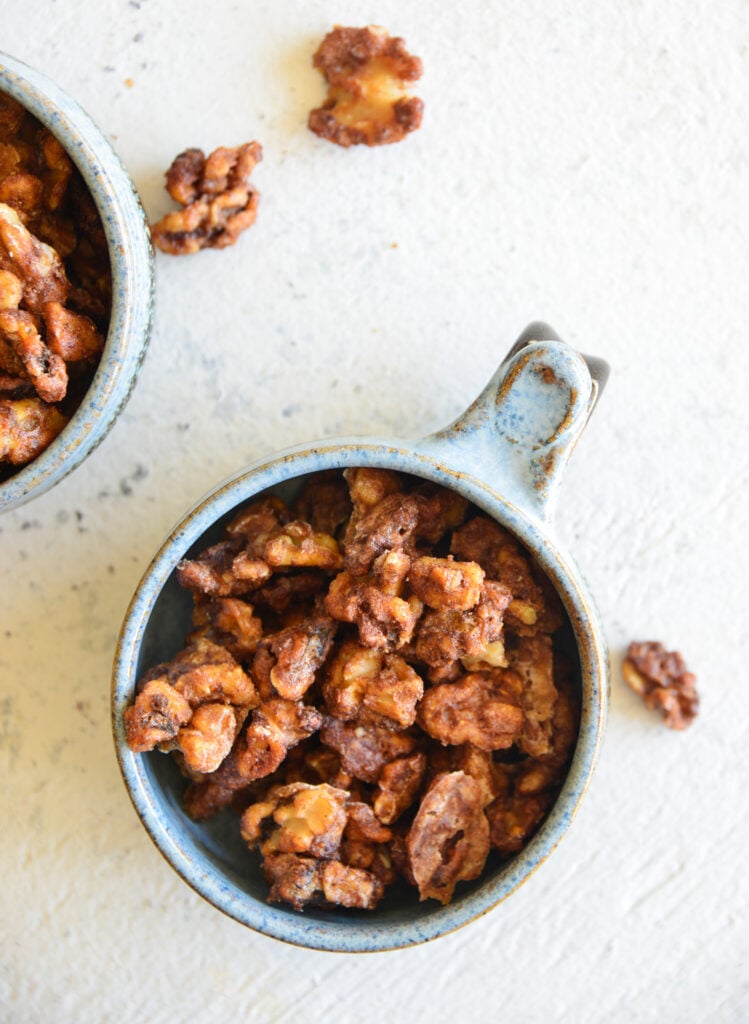 Easy Candied Walnuts above shot
