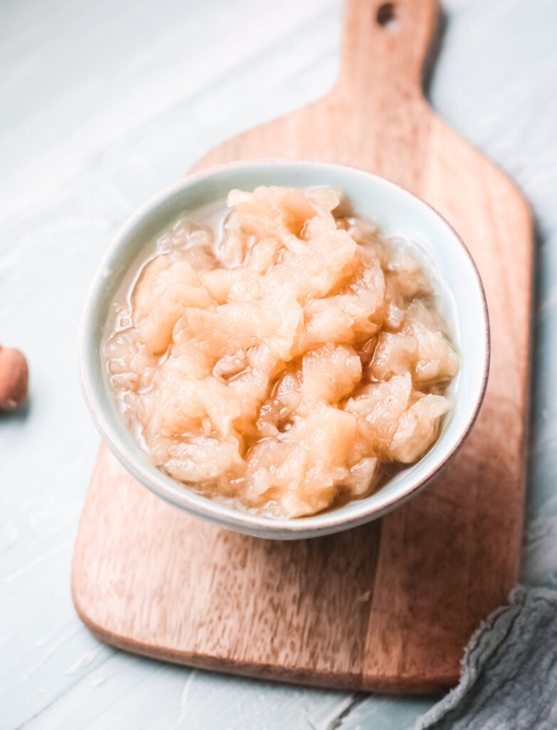 Instant Pot Applesauce in teal bowl 