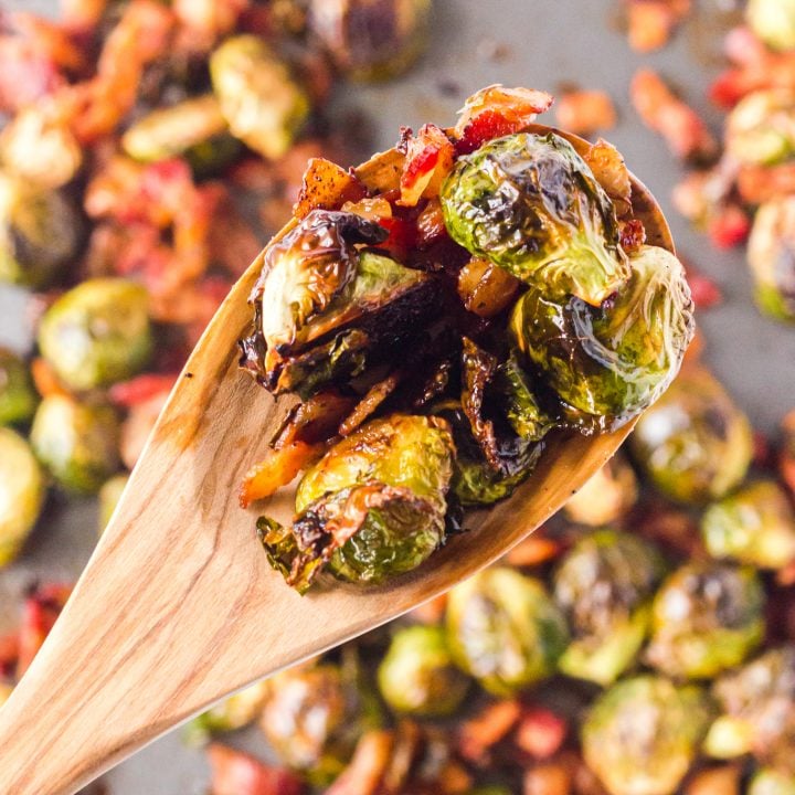 Roasted Brussels Sprouts with Bacon on spoon
