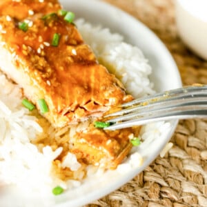 Teryaki Salmon Recipe with fork