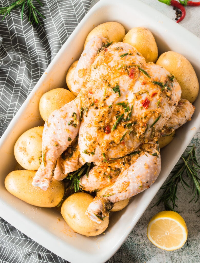 Whole Roasted Chicken with Potatoes with potatoes 