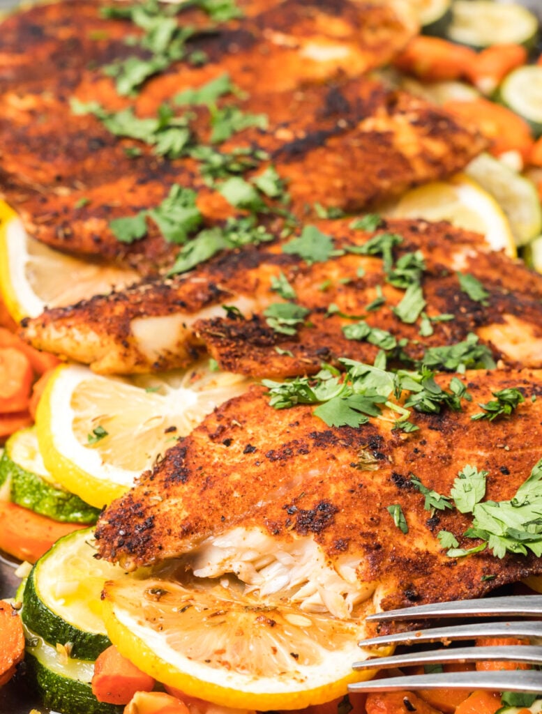 Easy Blackened Fish with fork
