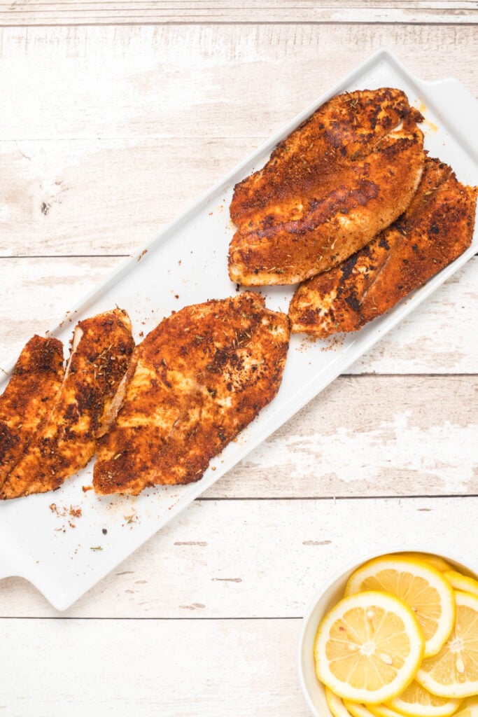 Easy Blackened Fish on platter 