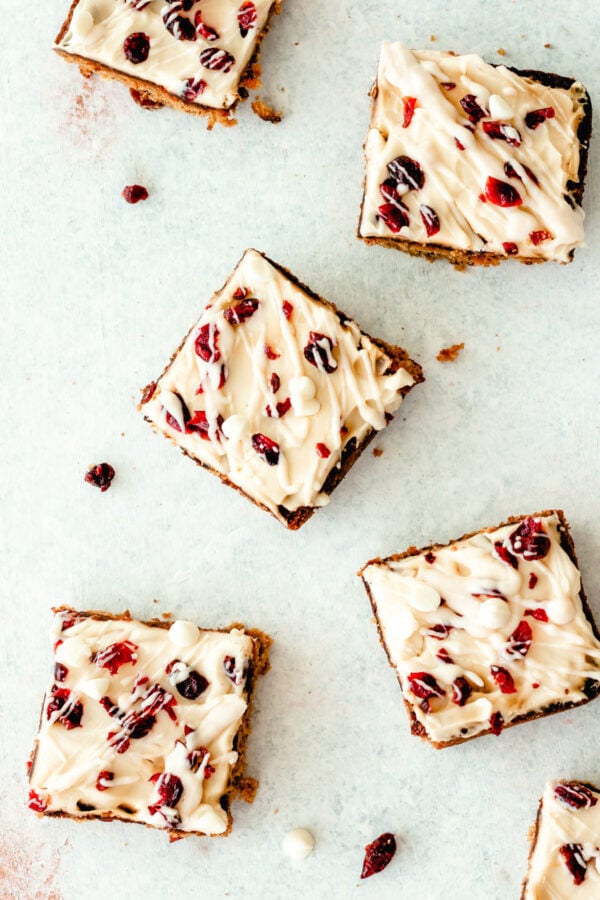Cranberry Bliss Bars on white board