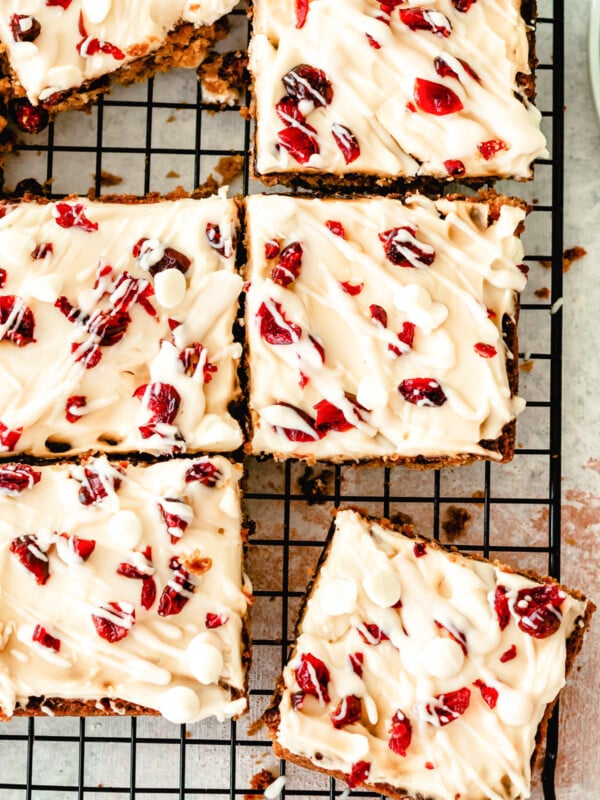 Cranberry Bliss Bars on wire rack