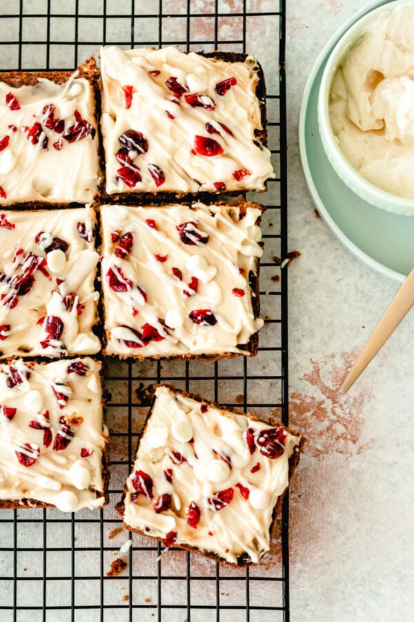 Cranberry Bliss Bars on rack