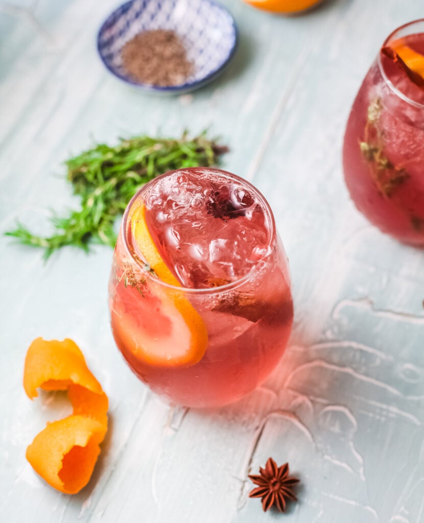 Cranberry Wine Spritzer with orange slices