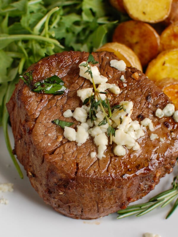 Beef Tenderloin Steaks with Creamy Blue Cheese Sauce with rosemary