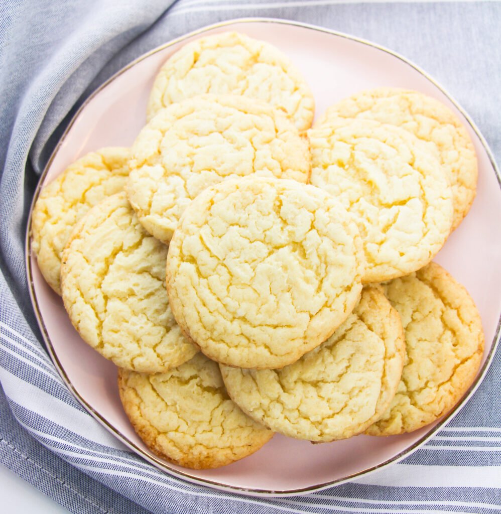 Easy Cake Mix Sugar Cookies on pink plate 