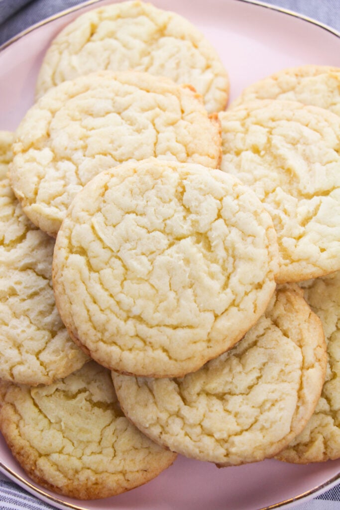 Easy Cake Mix Sugar Cookies on a pink plate 