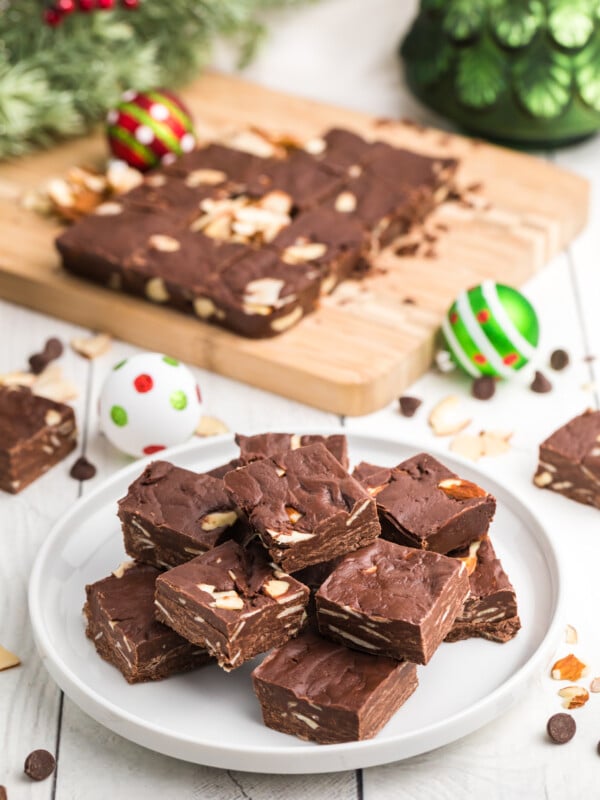 Easy Chocolate Fudge on plate
