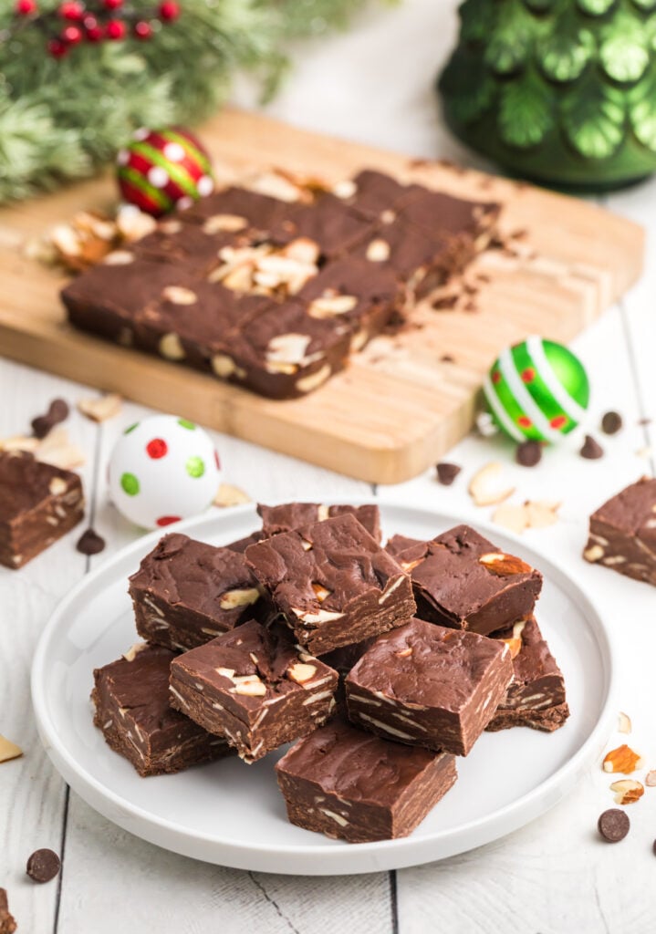 Easy Chocolate Fudge on plate 