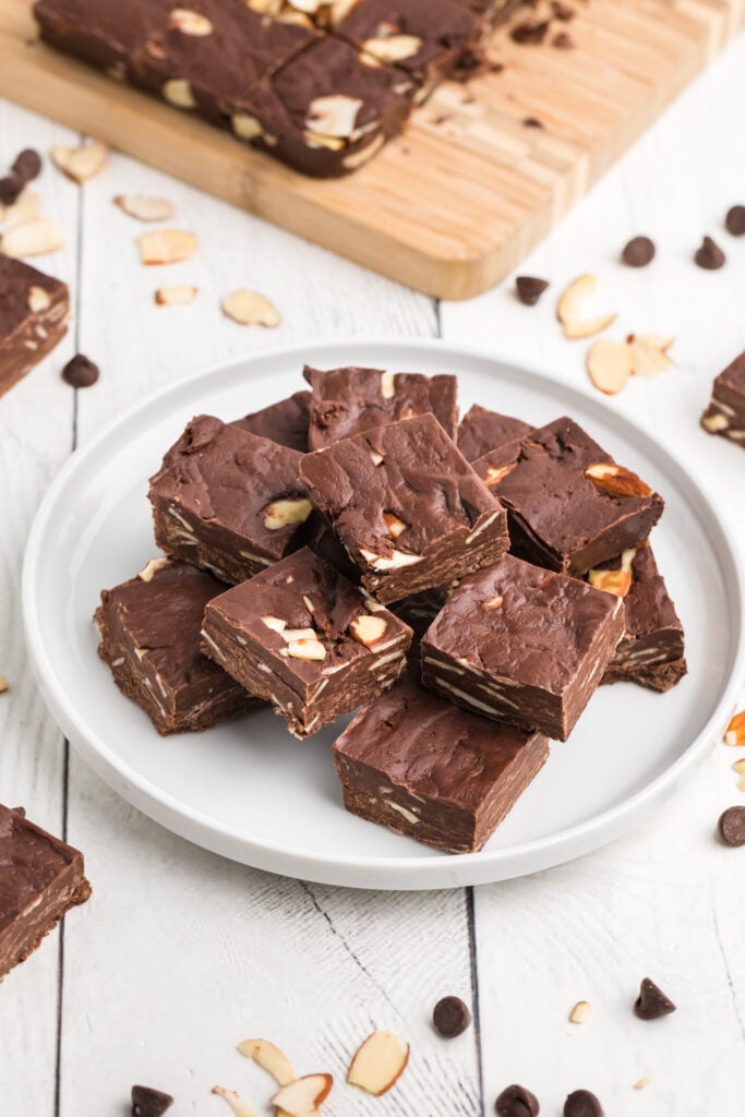Easy Chocolate Fudge on cutting board 