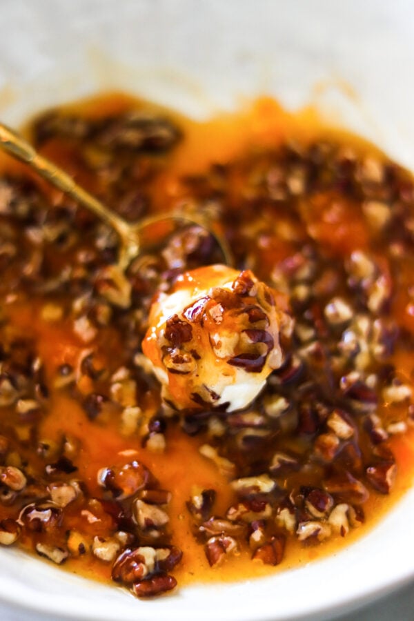 Honey Goat Cheese Balls with spoon 