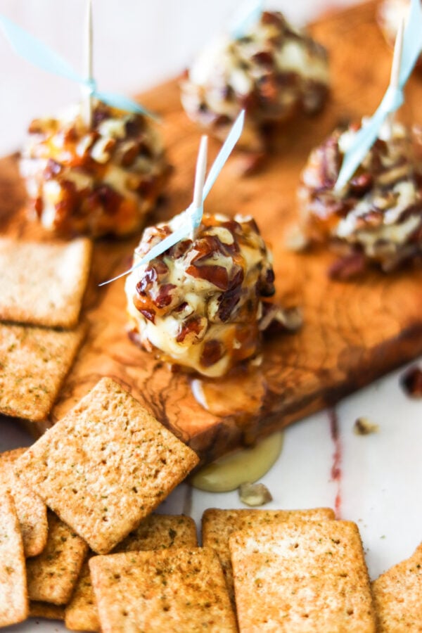 Honey Goat Cheese Balls on cutting board 