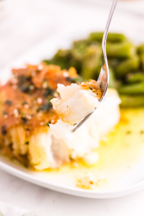 Pan Fried Garlic Butter Cod with fork