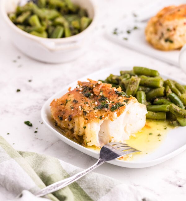 Pan Fried Garlic Butter Cod with fork
