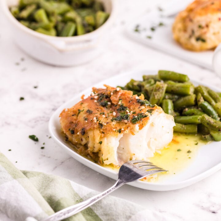 Pan Fried Garlic Butter Cod with fork